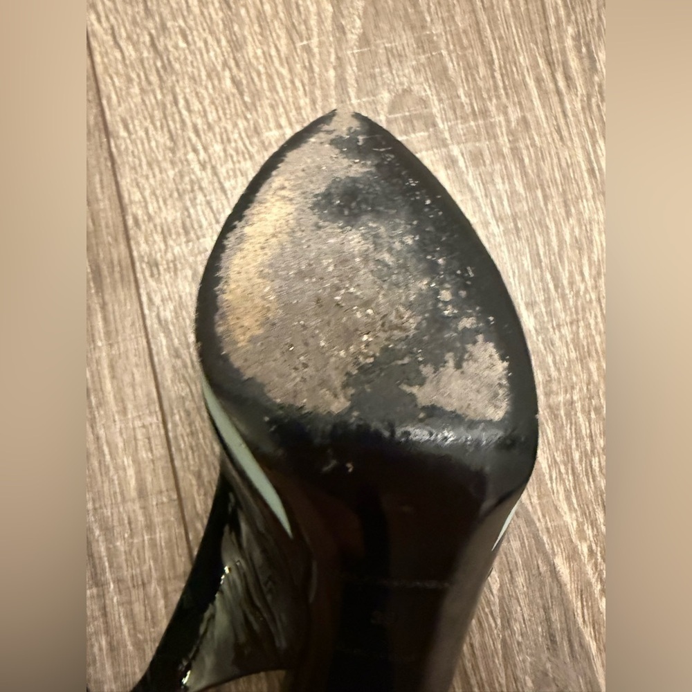 Balenciaga Paris Women’s Black Teal Patent Leather Peep Toe Heels Size 39 - Picture 5 of 8